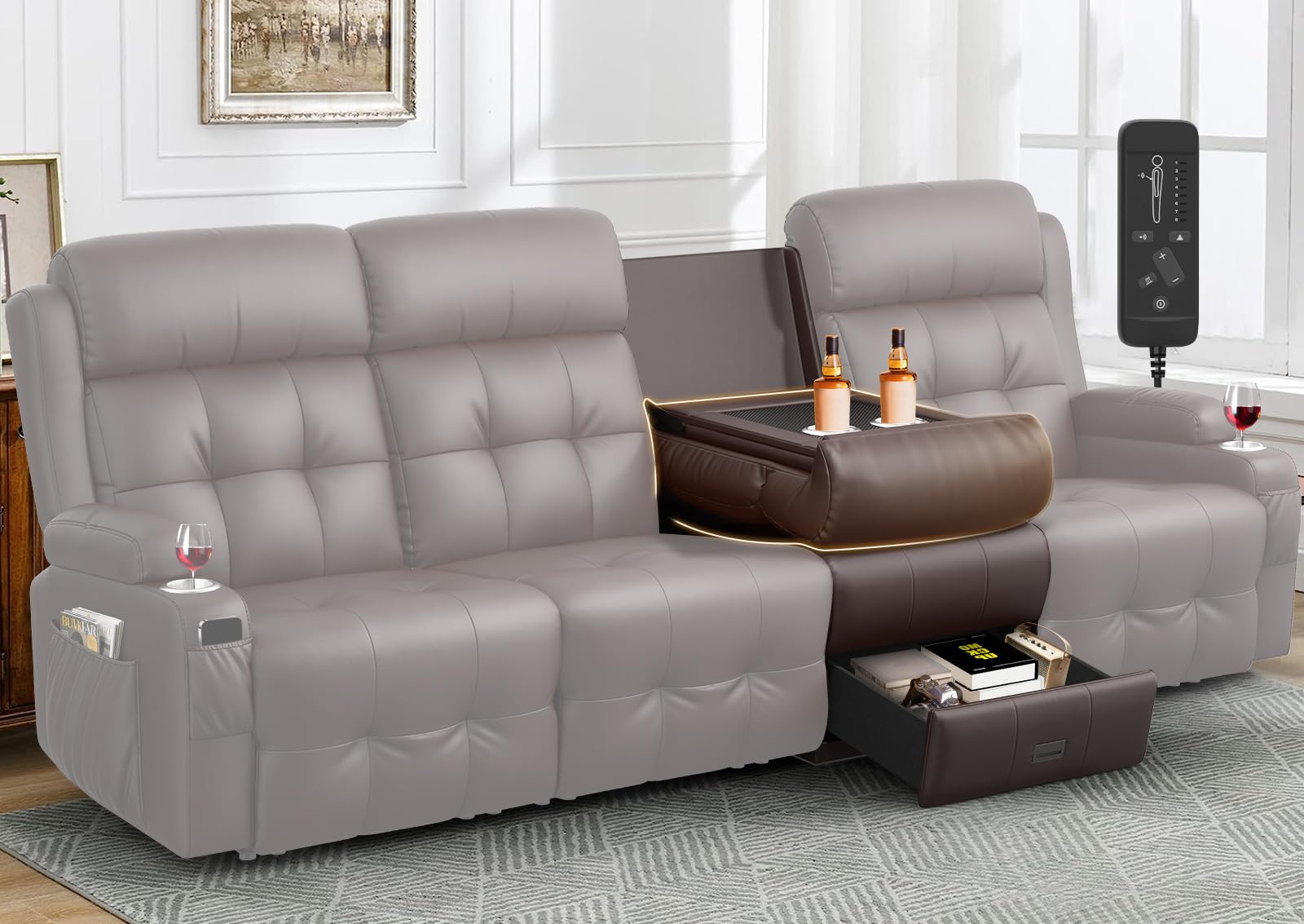 Aotolo Sofa Box G Flip-Back Middle Seat, Brown Color