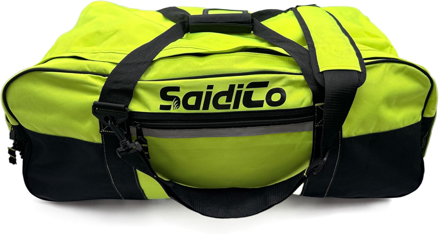 SaidiCo Hi-Viz Duffle Bag, Heavy-Duty Sports Equipment Gear Bag, Neon Yellow and Black, Adjustable Straps with Reflective Strip, Large Size 23 x 11 x 9 Inches