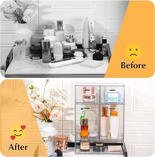 Miniatura 5 de Juego de 5 cajones de almacenamiento apilables, cubos organizadores de acrílico transparente para suministros de belleza, perfectos para tocador de