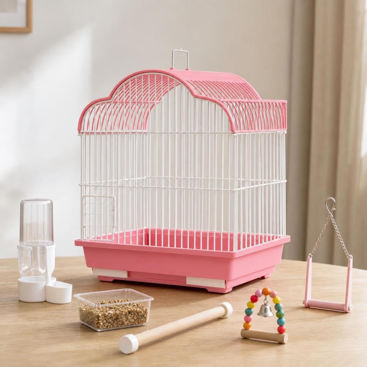 Heim für Wellensittiche groß, Käfig für vögel mit 2 Ebenen, für Vogelpflege, Knuspriges Kaltweiß, Weiß