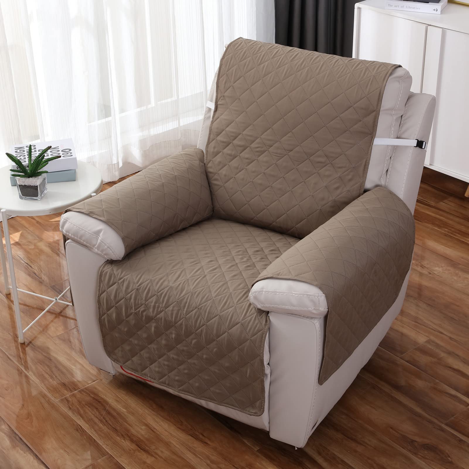 Copripoltrona Relax Trapuntato Salvadivano, Copridivano Reversibile Antiscivolo Poltrona Copertura Protezione Fodera Divano con Fascia Elastica (Khaki)