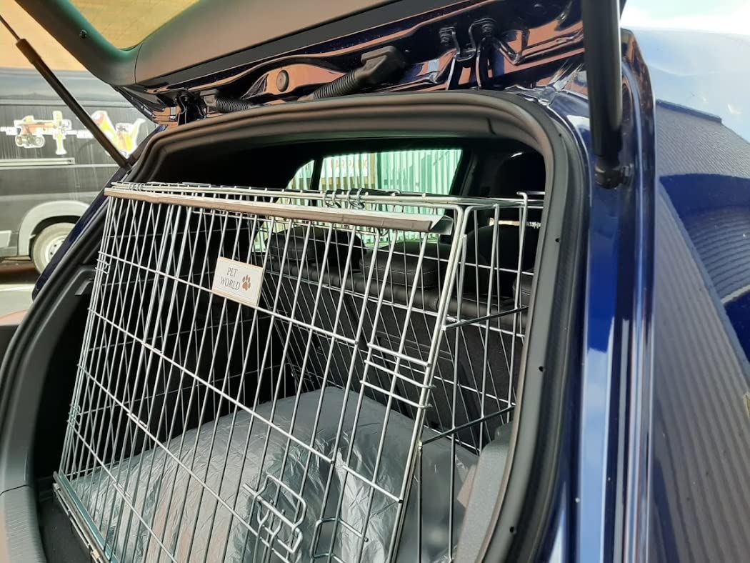 Pet World Large 36" Sloped Car Dog Crate – Compatible with VW R-Type – UK Designed, Steel Travel Cage – Emergency Escape Hatch – Folds Flat – Free Comfort Mat – Easy Assembly