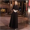 Black Elegant A-line Long Evening Dress High Neck Long Sleeve Party Dress Corset Color : Black, US Size : 16