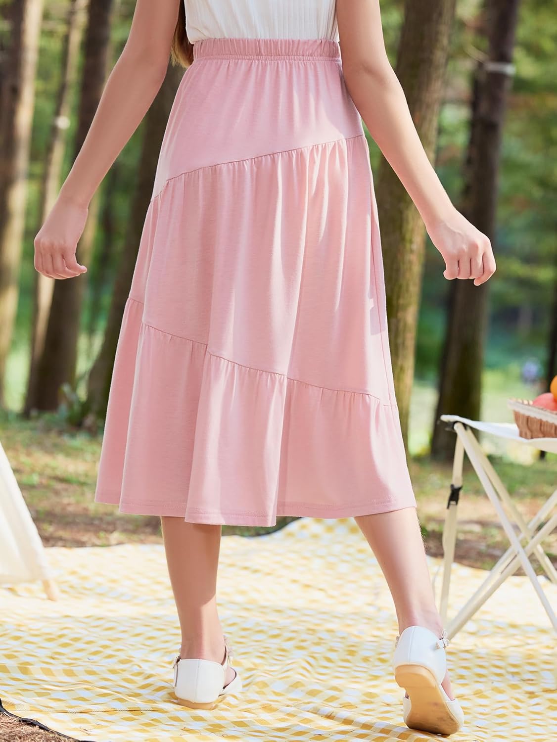 GORLYA Girls Holiday Casual Asymmetrical Tiered Ruffle Hem Long Swing Boho Fancy Maxi Skirt 6-14Y - Image 2