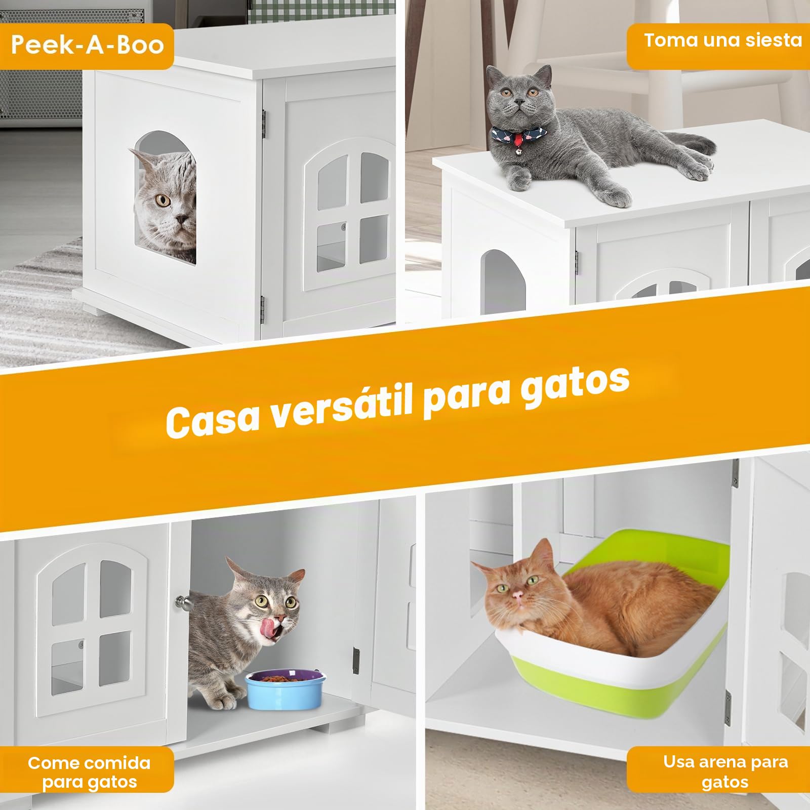 GOPLUS Casa para Gatos, Inodoro para Gatos con Separador Interior extraíble, Armario para Gatos con Orificio de Entrada y Ventana de Cruz y 2 Puertas magnéticas, 81 x 53 x 49 cm (Blanco)