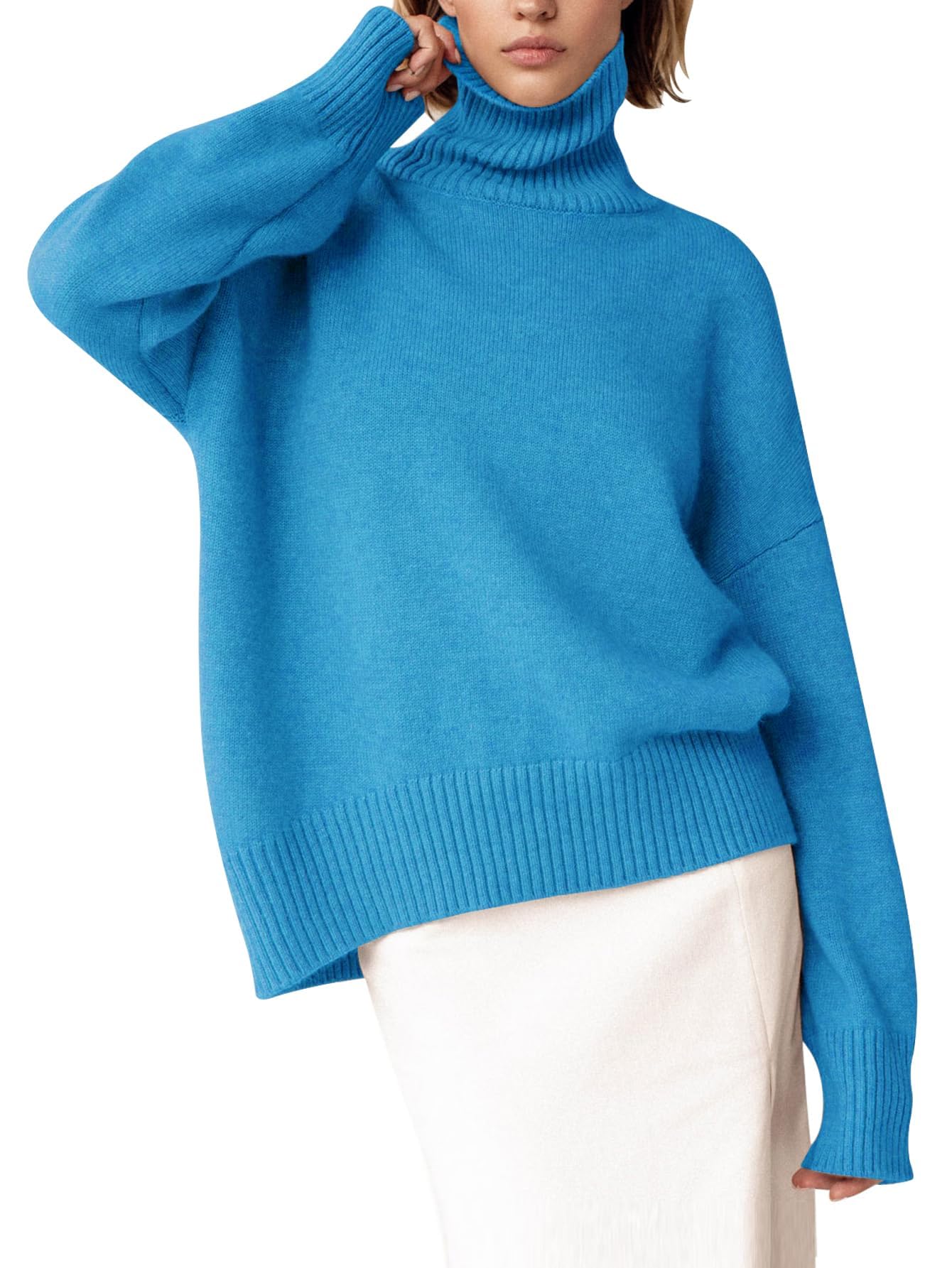 YKR Women's Turtleneck Sweater Chunky Long Sleeve Knitted Pullover High Low Hem Trendy 2025 Fall Winter Basic Jumper Top