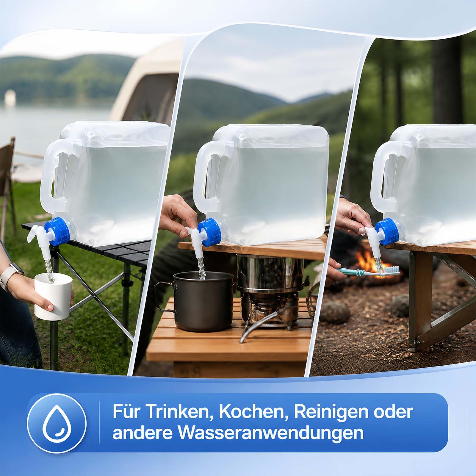 2 x 20L Tanica Acqua Pieghevole con Rubinetto e Maniglia, Contenitore Acqua Potabile BPA Free, Serbatoio Acqua Portatile per Campeggio, Emergenza, Outdoor ed Escursionismo