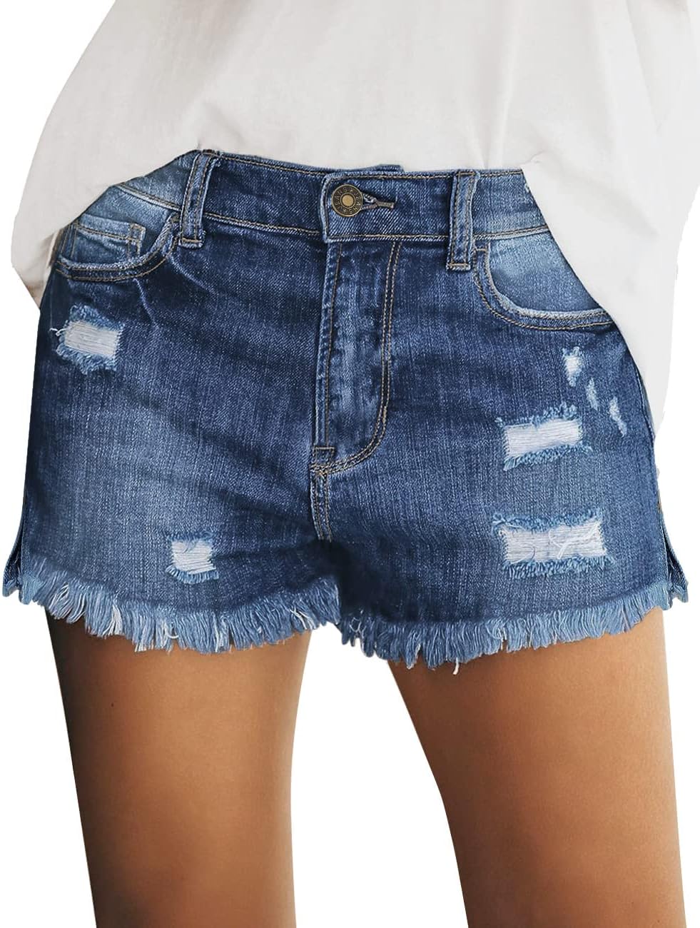 Utyful Women’s Casual Summer Ripped Washed Distressed Stretch Denim Jean Shorts