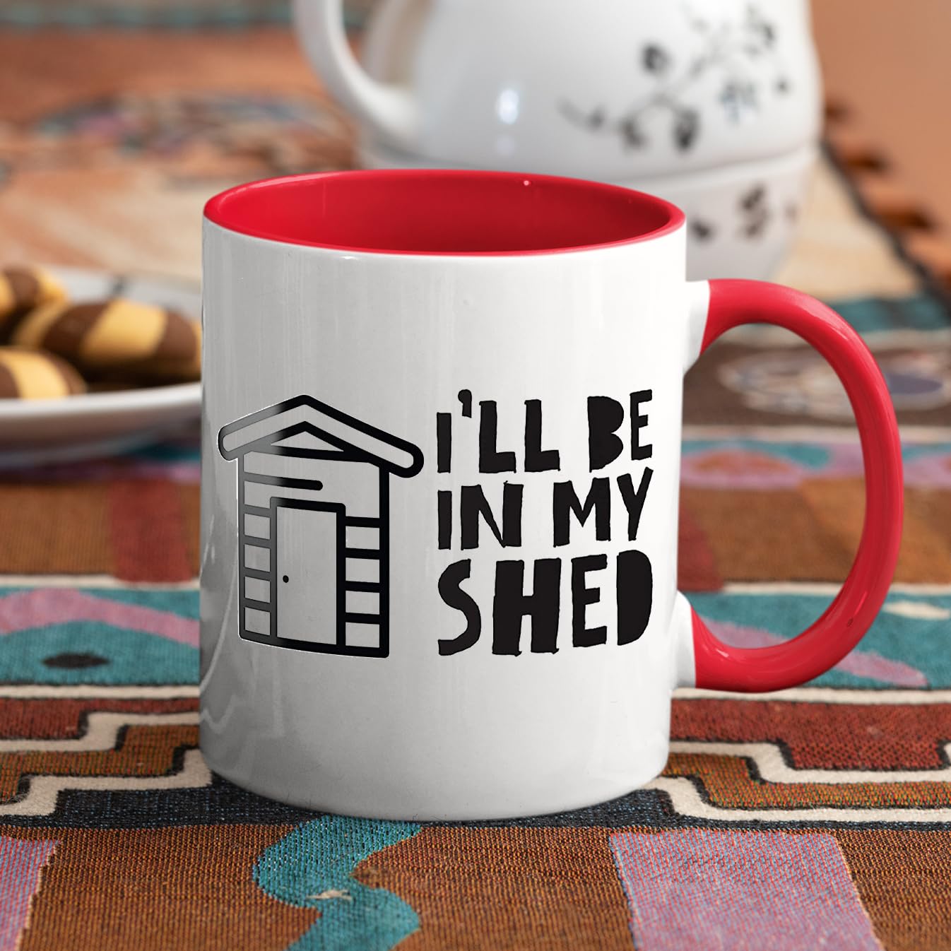 Coffee Mug Ceramic White Novelty Funny 11oz - Gifts for Ill BE in My SHED - Office, Home, Novelty Gifts, Xmas Gift, Perfect Birthday Present, Funny Mugs for Men, Red Mug