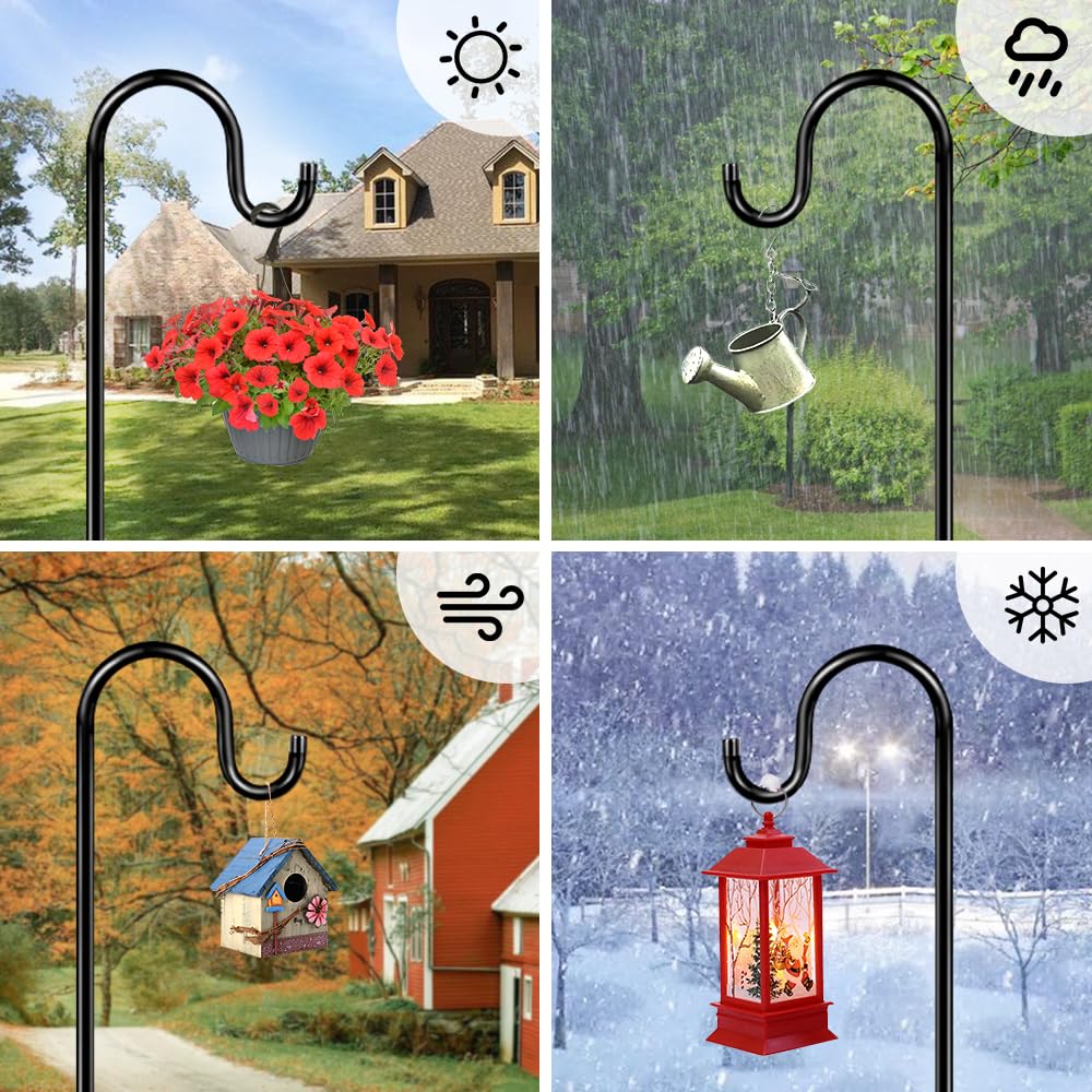 ANIDEER Ganchos de pastor de 84 pulgadas para exteriores, comedero de pájaros de jardín resistente, comedero colgante para pájaros, linternas de luz solar, gancho para colgar plantas al aire libre con