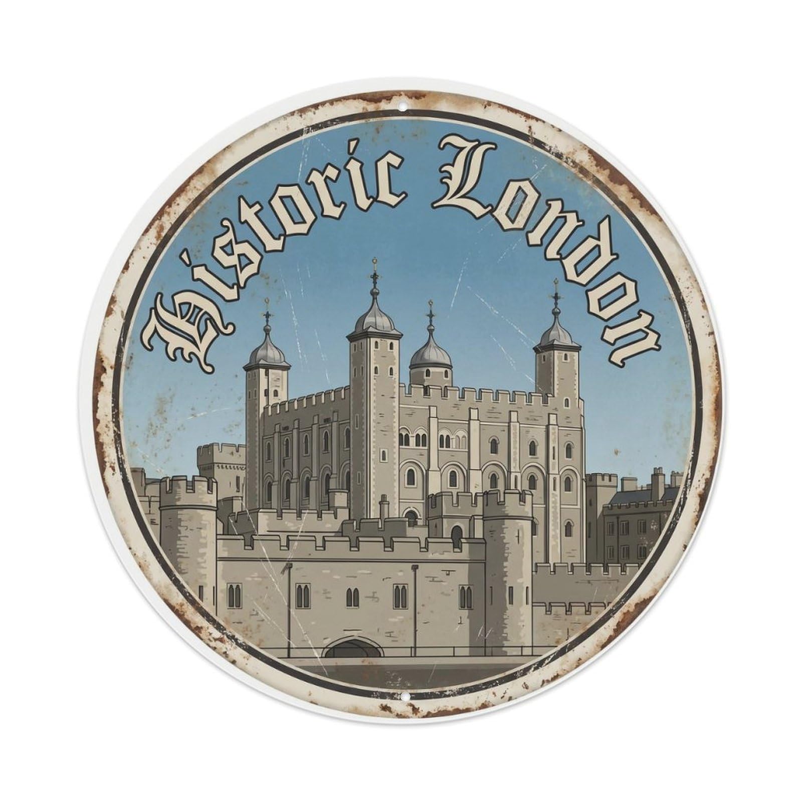 Fqcyn Style Vintage Travel London Tower Fortress Metal Tin Sign