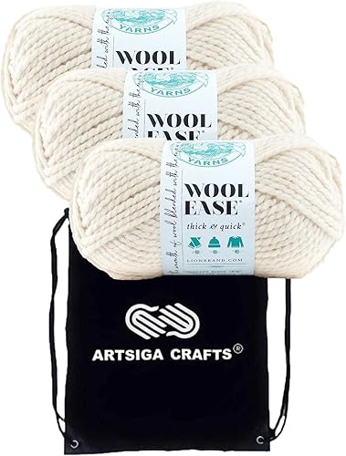 Lion Brand Wool Ease Thick & Quick Fisherman 640-099 - Ovillo de lana acrílica #6 S voluminoso para tejer y tejer con bolsa de proyectos
