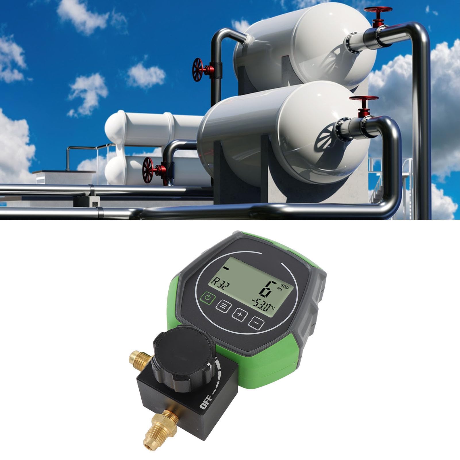 Cyfrowy Manometr HVAC, Zawór Kulowy o Wysokiej Dokładności, Czujnik Ciśnienia z wbudowaną bazą Danych NIST dla 90 Czynników Chłodniczych, z Okienkiem HD do Konserwacji Układu
