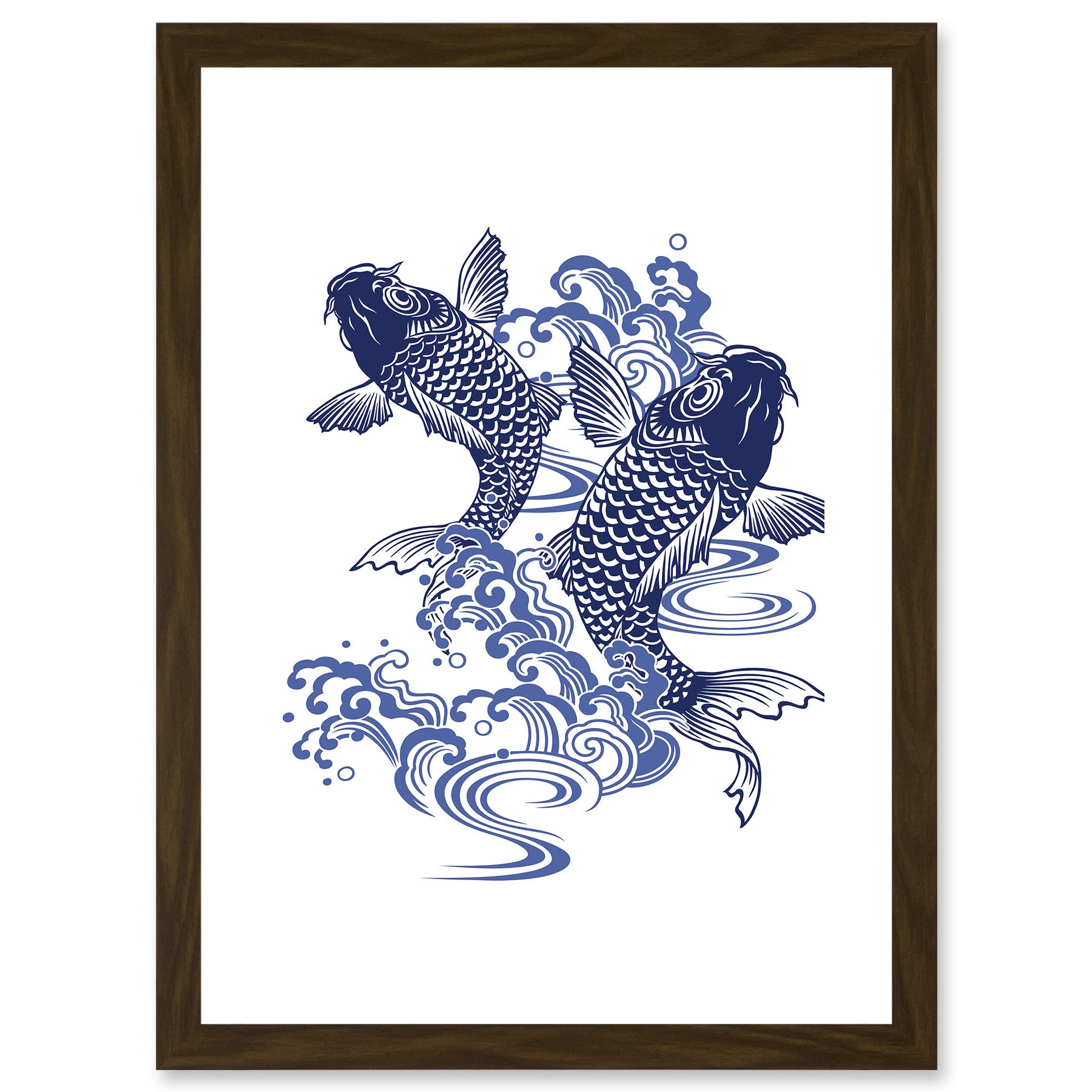 Artery8 Japanese Koi Carp Fish Illustration Water Artwork Framed Wall Art Print A4