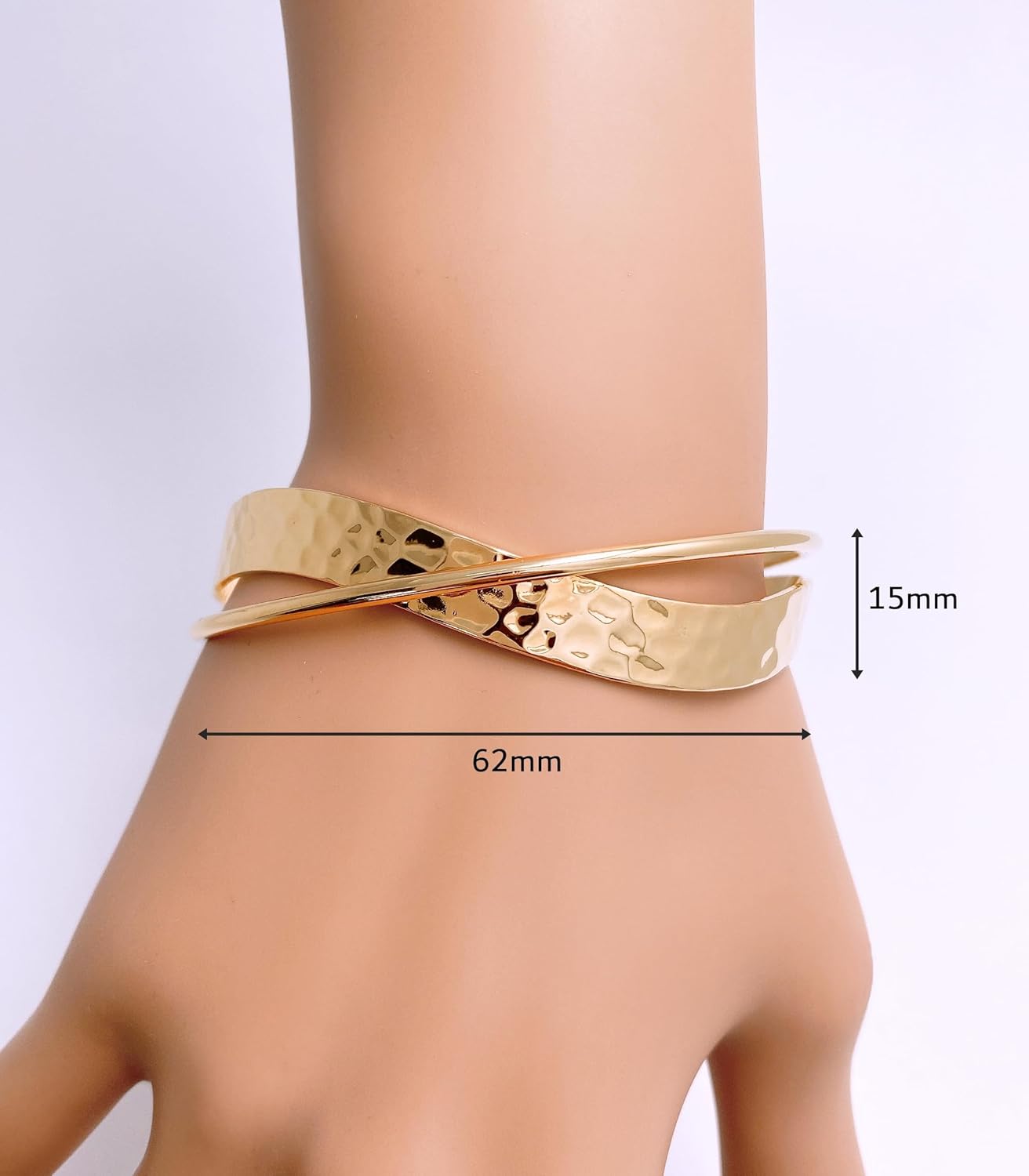 OZEL – Women’s Gold Cuff Bracelets – 18K Gold Plated Textured Bangles with Multi-Color Crystal & Rhinestone Accents – Layered Stacking Jewelry - Image 5