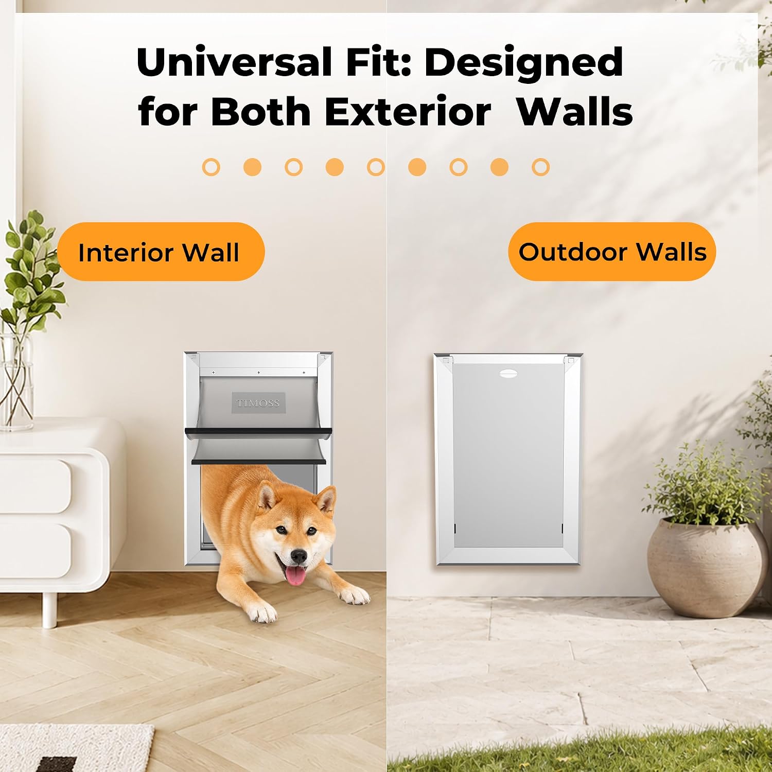 TIMOSS L Aluminum Dog Door for Wall, Fits 3.9" - 8" Thick Walls & Doors | Insulated Pet Doors with Dual Magnetic Flaps, Lockable Security Panels, Weatherproof Through Wall Doggy Door for Large Dogs
