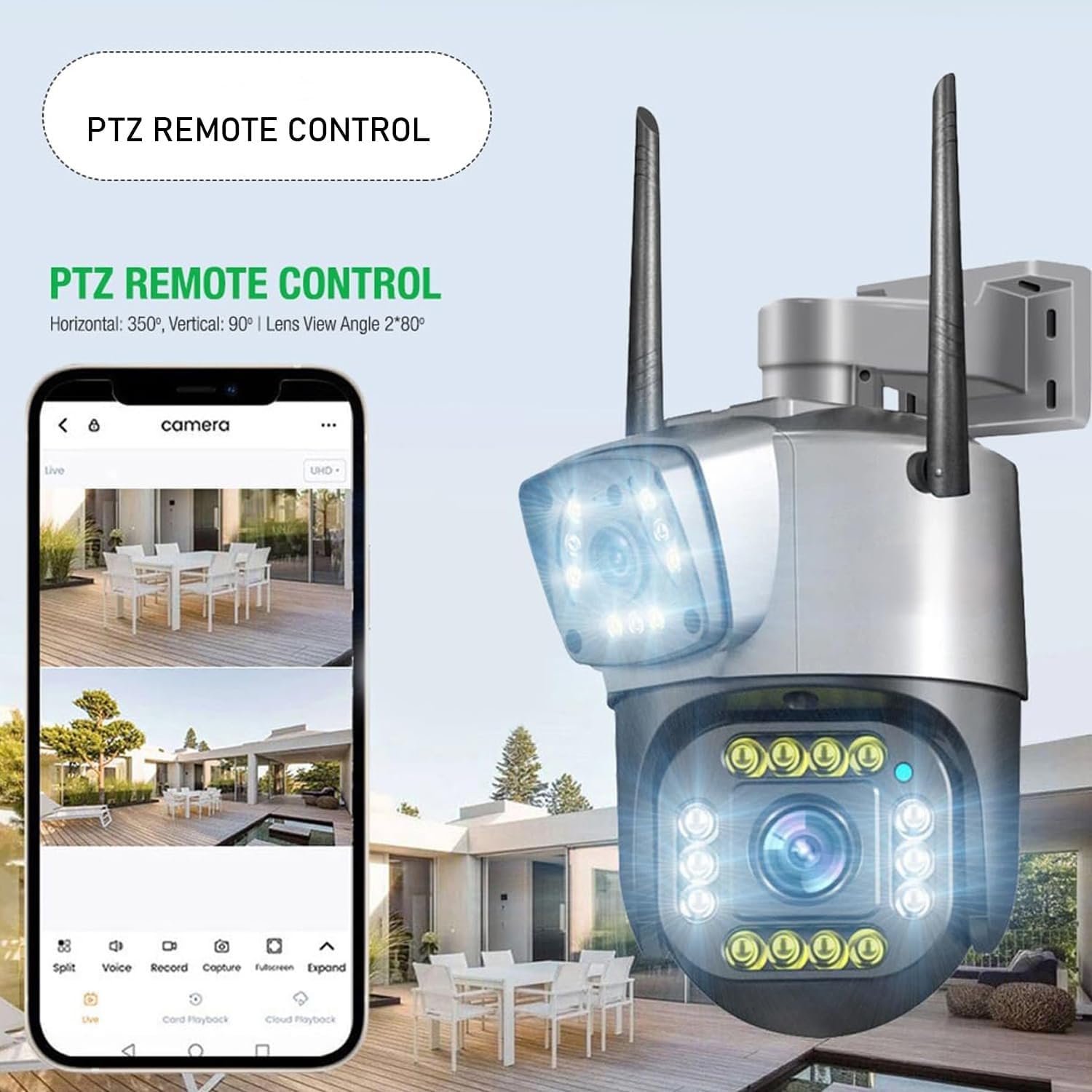 TP PLUS WiFi 1080 P Security Camera, 2-Way Voice Call 10-15m Human Ear Level Pickup, 6MP Motion Detection 110-240V Rotatable IP66 Surveillance Camera for Outdoor (Dual Lens PTZ K-805) - Image 6 thumbnail