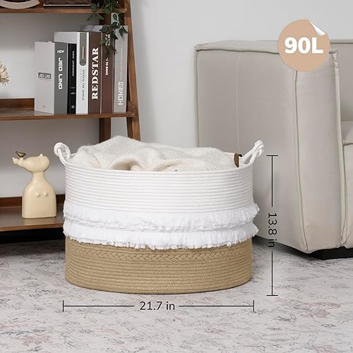 Miniatura 2 de TIMEYARD Cesta para manta, 21.7 x 13.8 pulgadas, cesta de almacenamiento grande para sala de estar, canasta de juguetes con asas, cesta tejida para