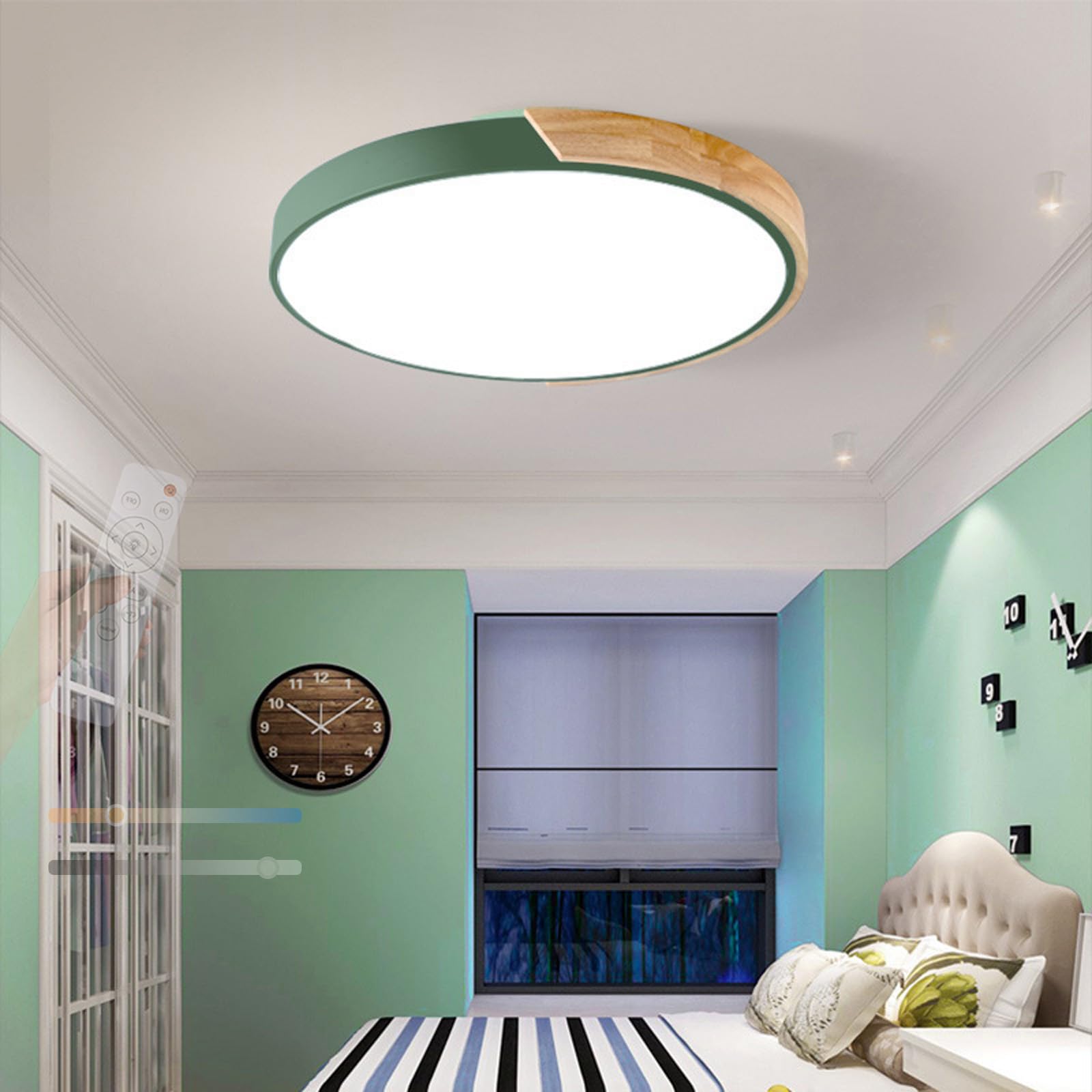 TZSMUM LED Wood Ceiling Light Dimmable 2700K-6500K Ceiling Lamp with Remote Control Ceiling Lights Flush Mount Ceiling Lighting Modern Decorative for Living Room Kitchen Lounge (Green,50cm) — image 1