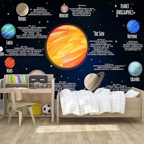 Amazon モダンアート3d壁画の壁紙 太陽系地球惑星宇宙 3d ウォールミューラル スペース ラージ 壁紙 装飾 絵画 リビングルーム テレビ バー Ktv 背景 寝室 装飾 取り外し可能なウォールステッカー 300 X 210 Cm 壁紙