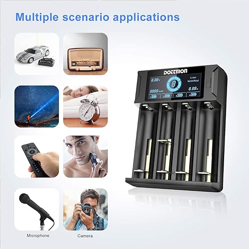 Miniatura 8 de Cargador de batería universal inteligente LCD de 4 bahías para baterías recargables AA AAA NiMH NiCD SC C D, Li-ion 18650 26650 21700 26500 22650