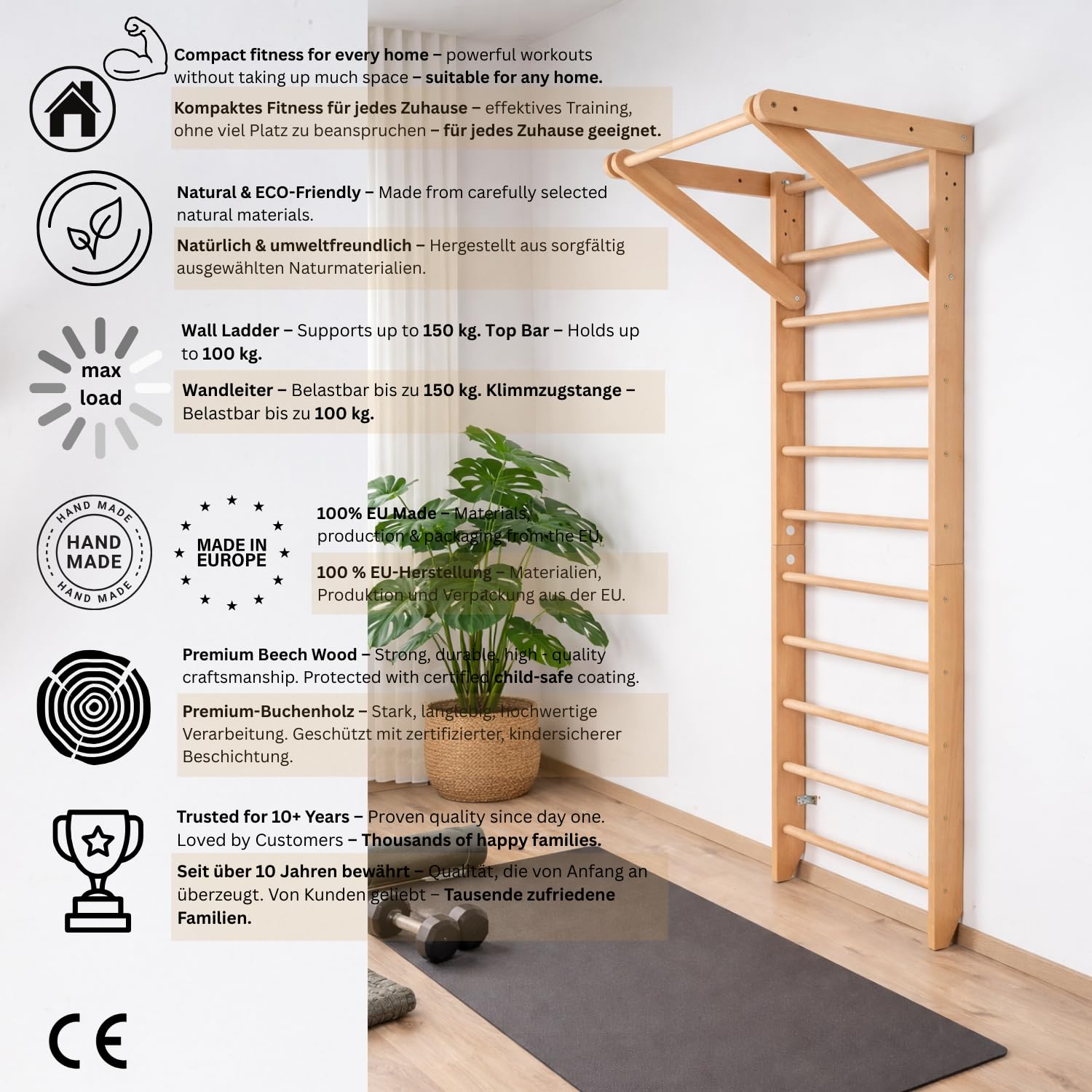Ściana gimnastyczna drewniana "Sport-1-240" – Drabinka Gimnastyczna dla Dzieci i Dorosłych, Wall Bar do Home Gym, Kids Room, Fitness, Ćwiczenia i Zabawa, Swedish Ladder, Wooden wall bar