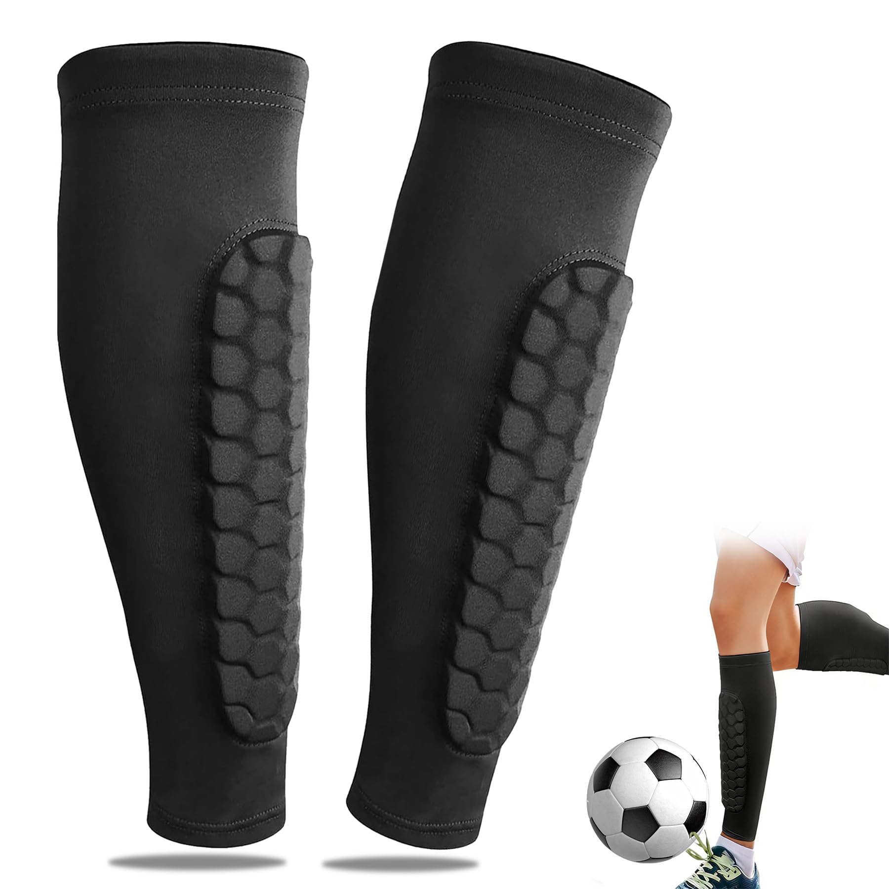 jatimdotin Shin Pads, Soccer Shin Guards, Honeycomb Compression Sleeve Football Shin Guards, Flexible Comfort & Protection, Football Shin Guards Sleeves For Teenagers and Adults (Black-S)