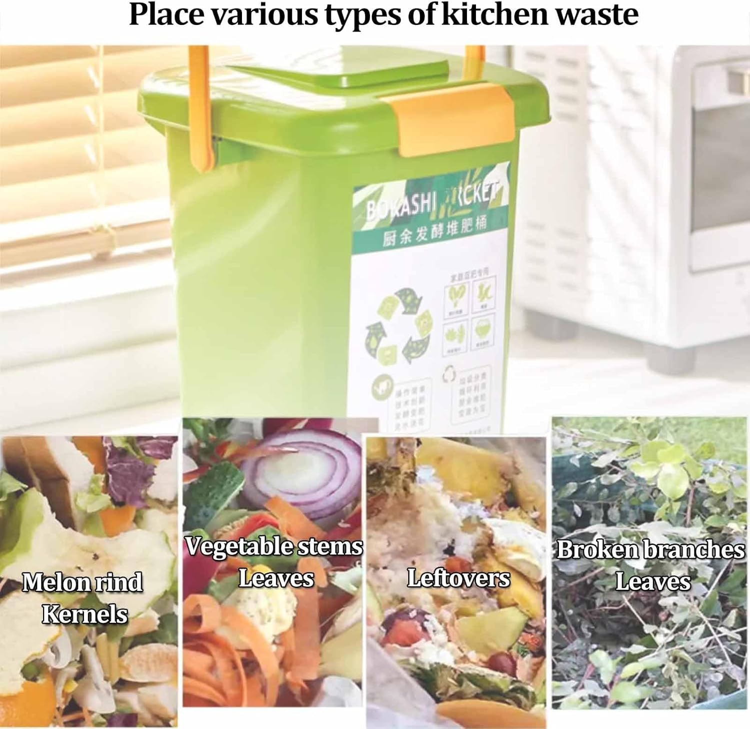 Food Compost Bucket, Countertop Compost Bucket with Lid, Kitchen Composter for Food Scraps & Waste Recycling,Composter Container for Food Waste (Green)(15L)