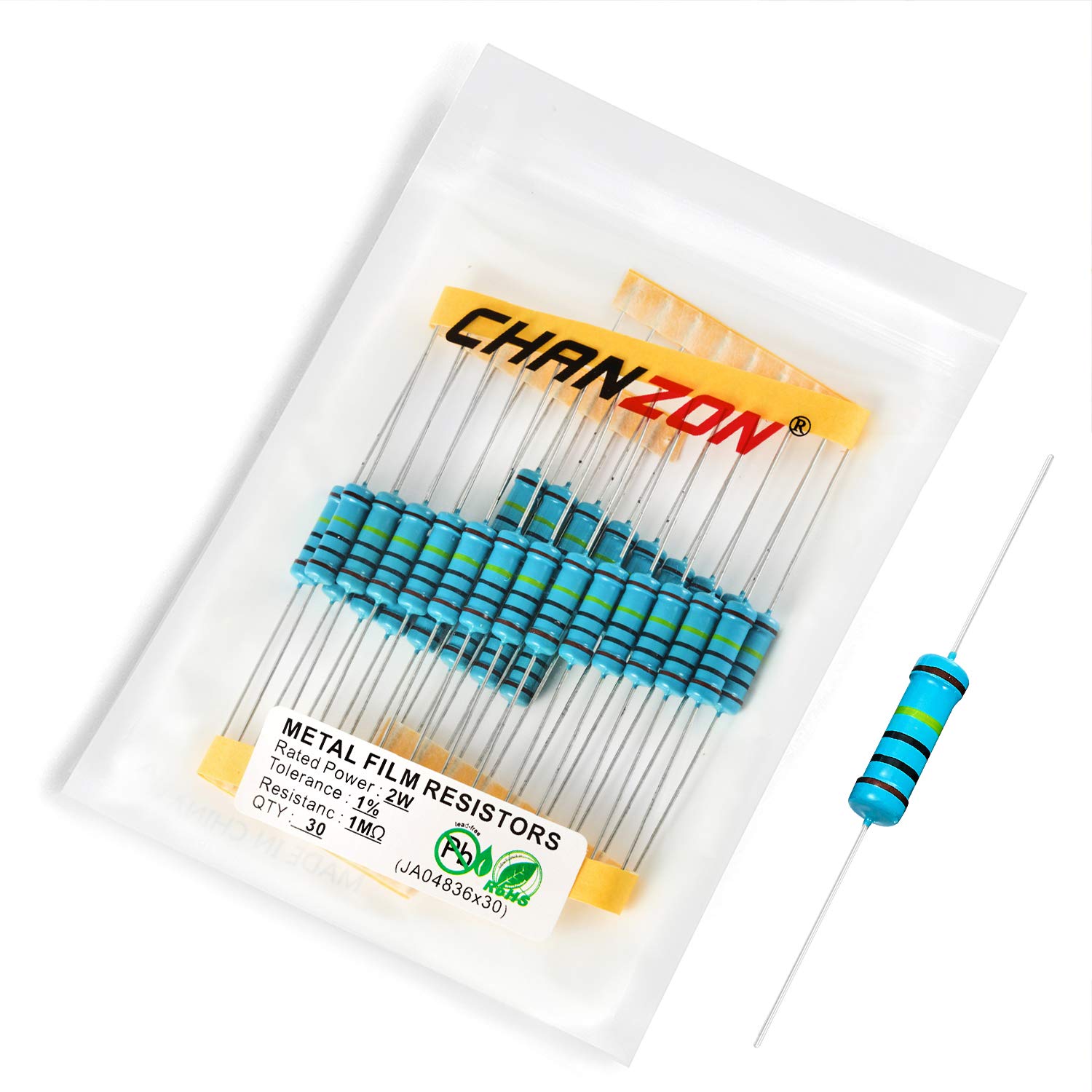 Chanzon 30 piezas 2W 0.1 ohm 0r1 r1 Resistencia fija de película