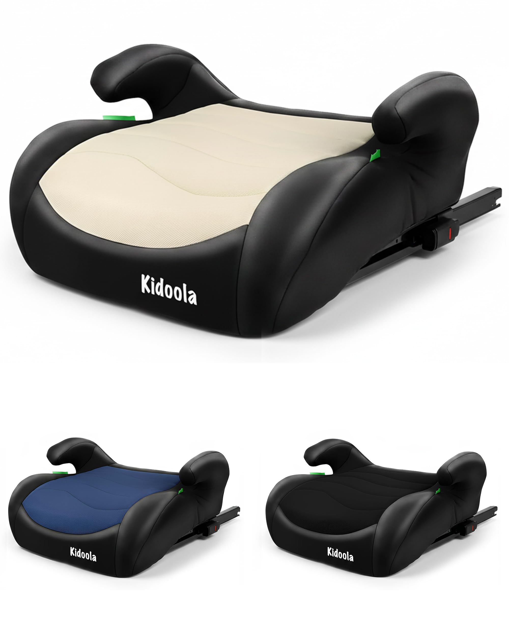 Kidoola ISOFIX Booster Seat - i-Size R129 Child Car Seat for 125–150cm Kids, Cushioned Backless Booster, Secure ISOFIX Installation, Compact Lightweight, Comfortable Travel Car Seat- Beige