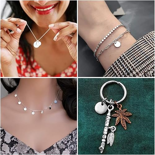 Vista 11 de Pandahall - 60 unidades de etiquetas colgantes de acero inoxidable redondo plano de 3/5 a 1-1/5 pulgadas para fabricación de joyas