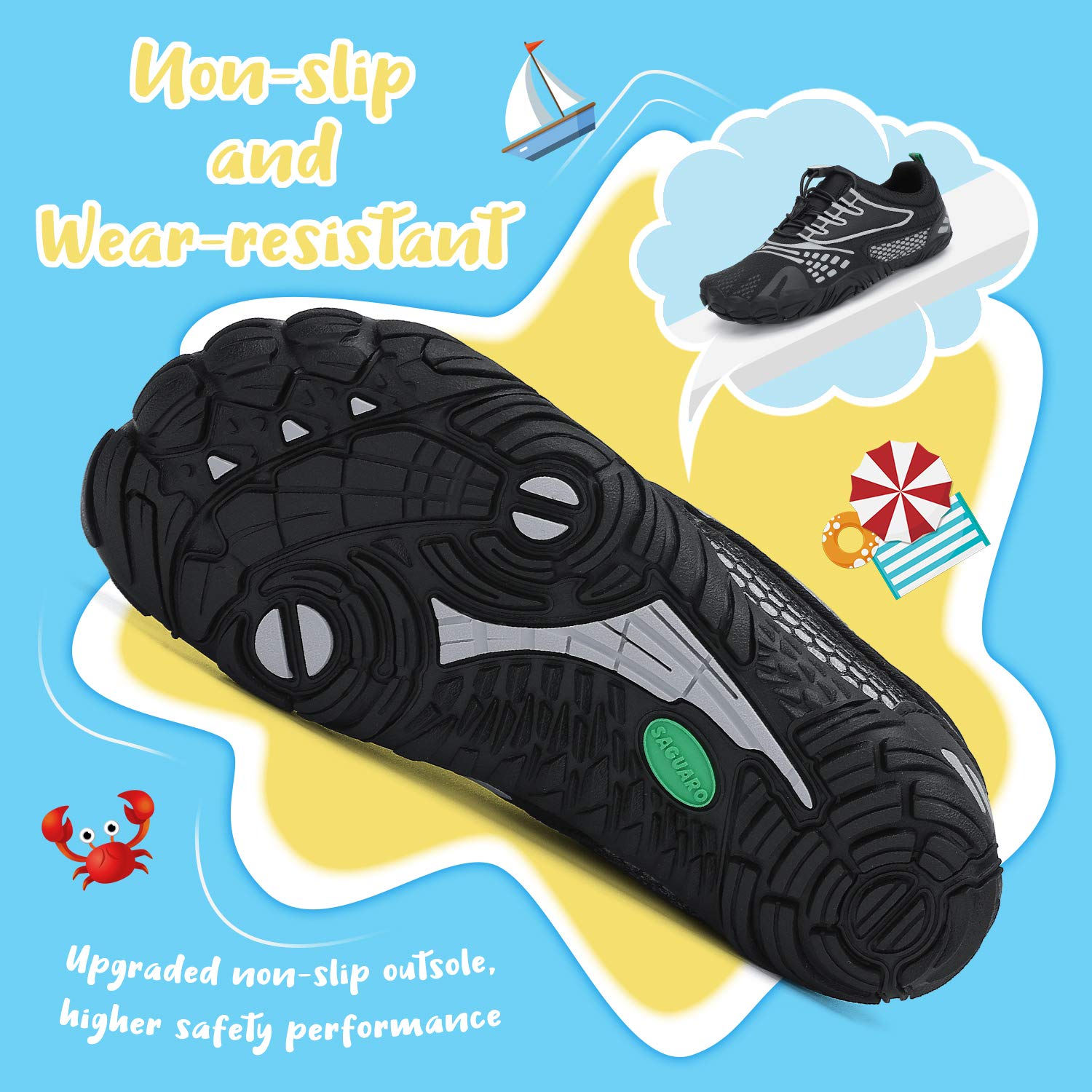 SAGUARO Zapatillas minimalistas Barefoot de secado rápido para niños, zapatillas de agua, 24-36 EU, negro y gris, 31 EU