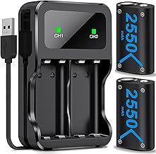 Rechargeable Battery Pack for Xbox Series X/S Controller Battery 2x 2550mAh Xbox One Rechargeable Batteries, Charger Battery Pack Accessories Kit for Xbox One S/Xbox One X/Xbox one Elite