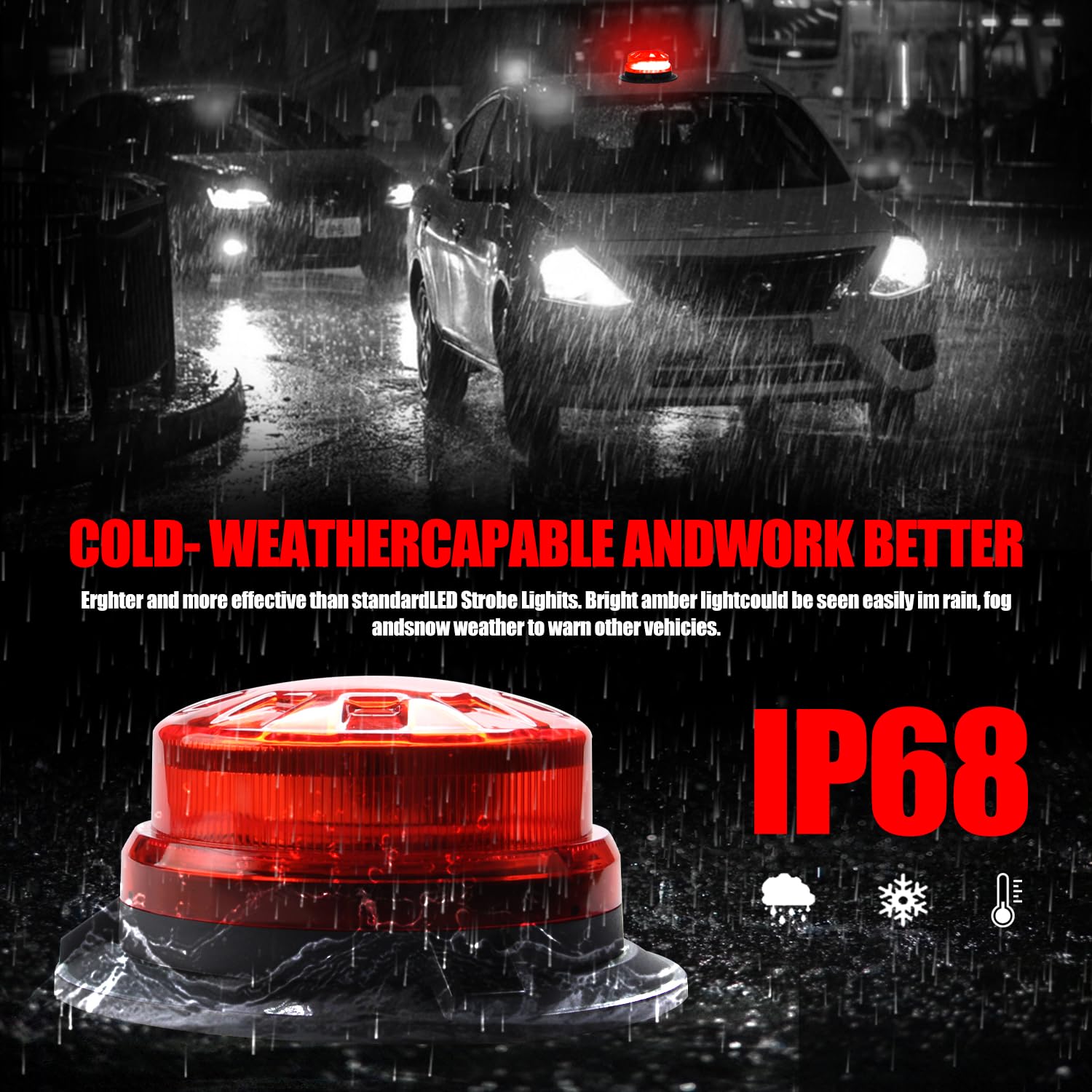 24 LED rotondo auto top lampada rossa lampeggiante di emergenza faro luce 8 modelli lampeggianti super luminoso impermeabile con base magnetica avvertimento luce della polizia adatto per auto