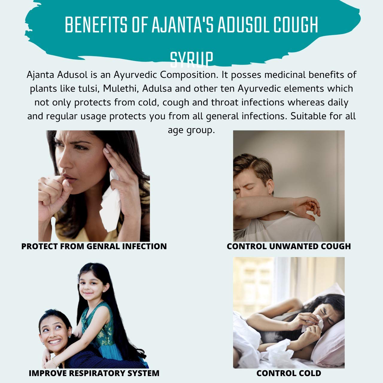 AJANTA'S ADUSOL Ayurvedic Tulsi Cough Syrup Prevent from Cold Wet Dry