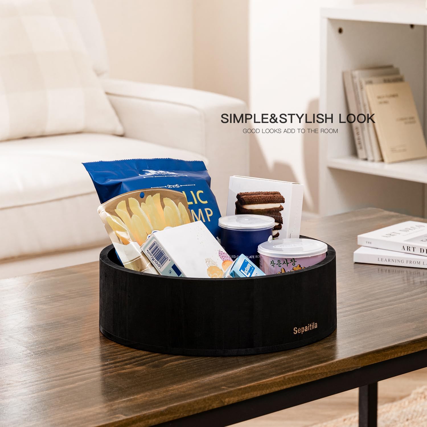 3 pcs Snack Organizer Wooden Snack Tray Countertop Organizer Black Snack Containers Condiment Holder Serving Tray Snack Storage Bin for Kitchen Office image 4