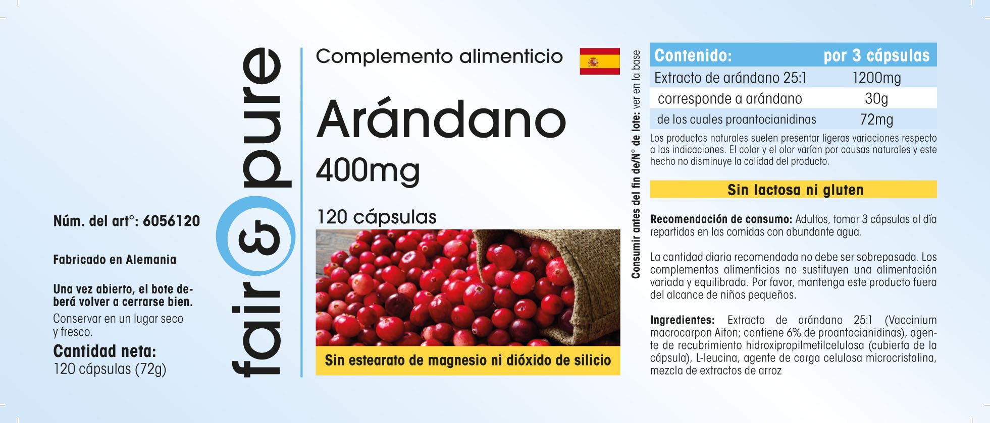 Fair & Pure ® Estratto di Mirtillo rosso 400mg - Estratto di Cranberry 30.000 mg (30g) - Vegan - 120 Capsule