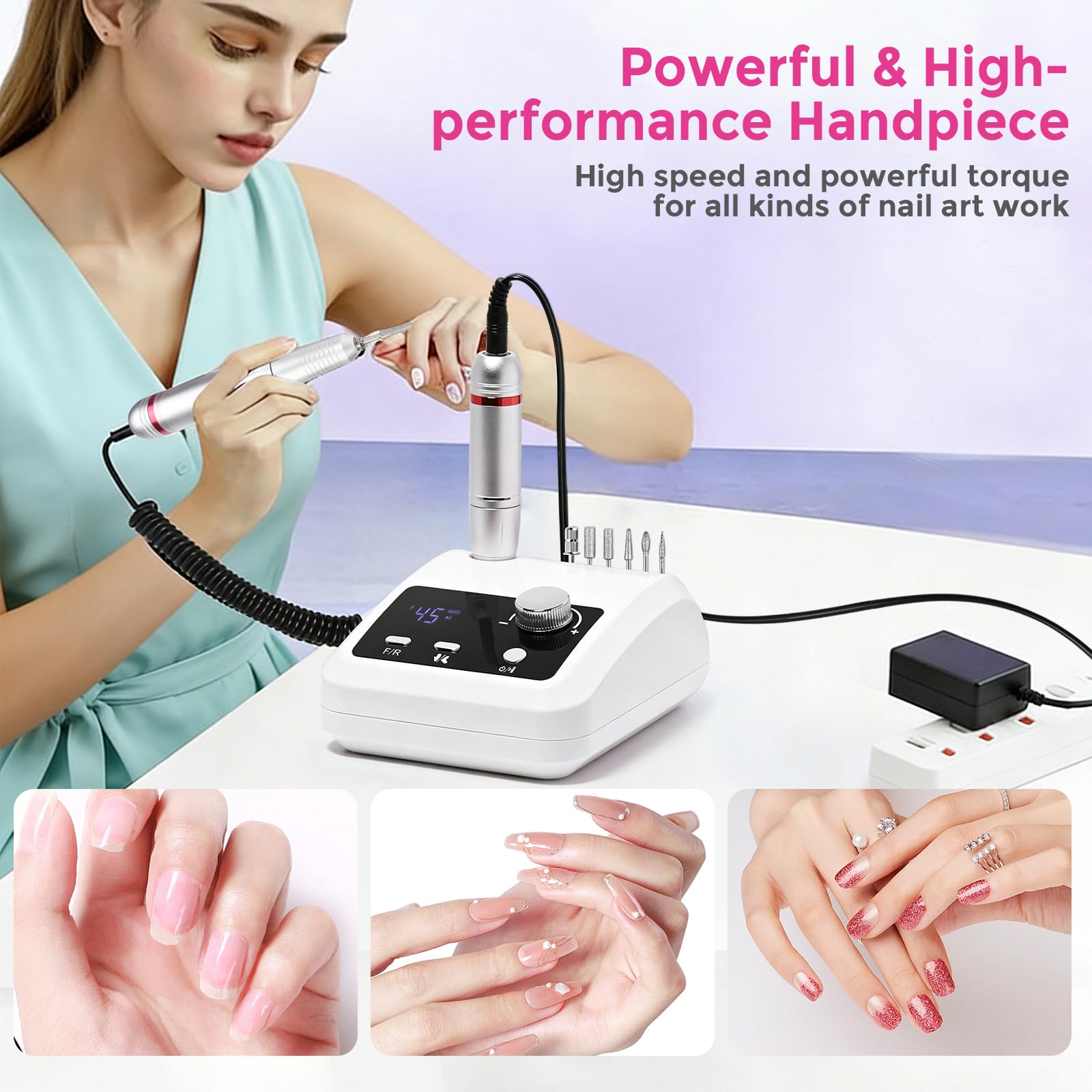 Elektryczna frezarka do paznokci żelowych 45000 obr./min, zestaw do manicure, pedicure, elektryczna frezarka do paznokci, profesjonalna frezarka z wyświetlaczem LED z pedałem nożnym, pilnik do