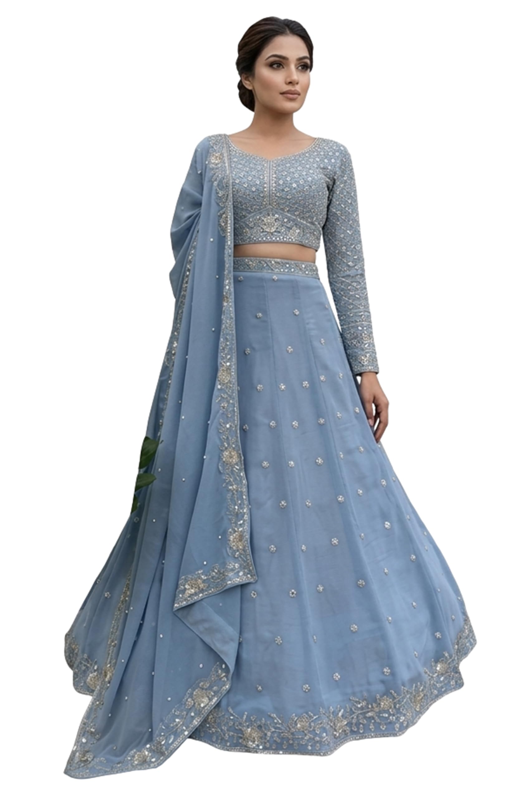 AP SUITS WOMEN'S Chiffon Trending Designer Semi-Stitched Lehenga Choli Set for Women | Dupatta & Unstitched Blouse | Wedding Outfit (SF201ver-888 Off-White free-size)-image-33