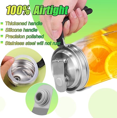 Miniatura 5 de Tapa de boquilla de acero inoxidable con asa, tapa abatible de boca ancha para frascos masón, cubierta de sello a prueba de fugas hermética para