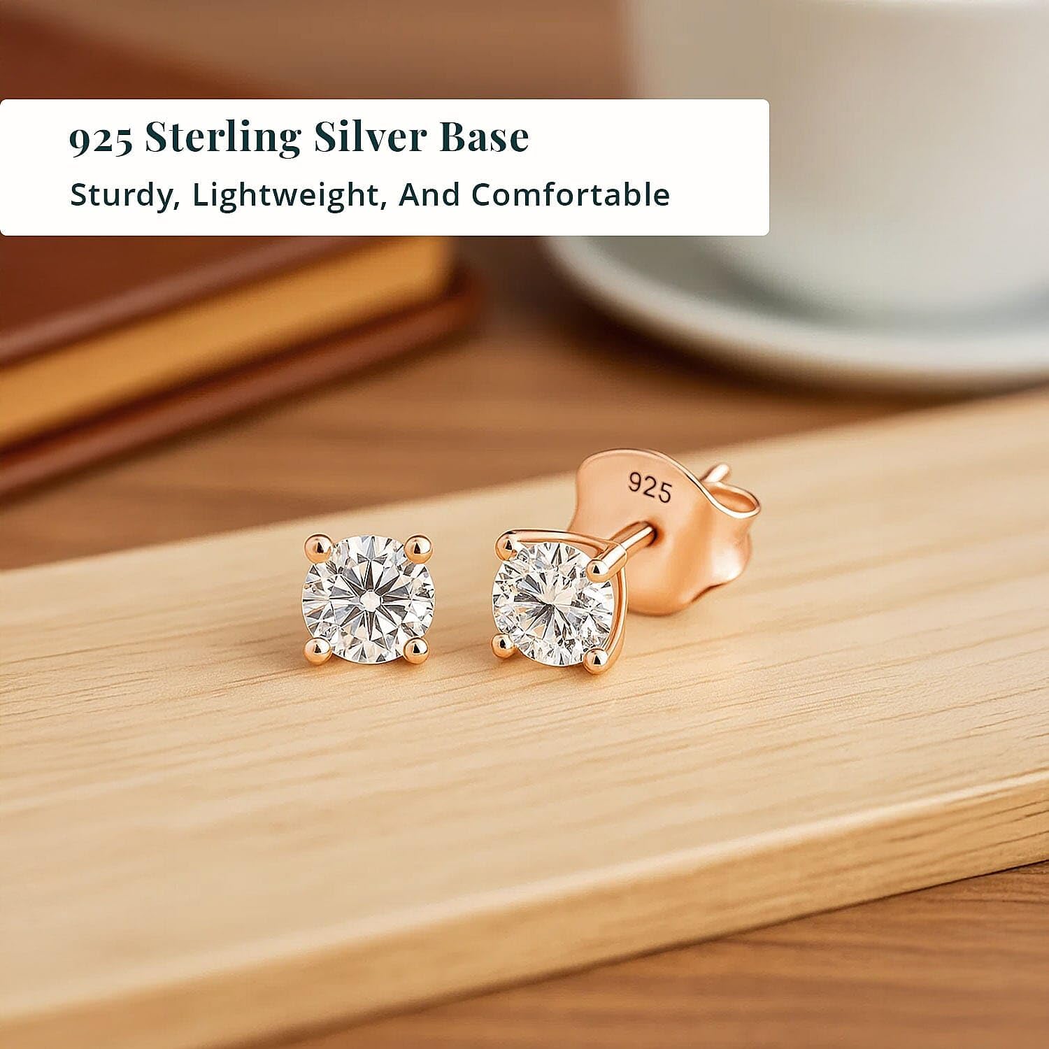 Luxuriant Lab Grown Diamond SI 0.50 ctw Solitaire Stud Earrings in 18K Vermeil Rose Gold Over Sterling Silver Christmas Gifts