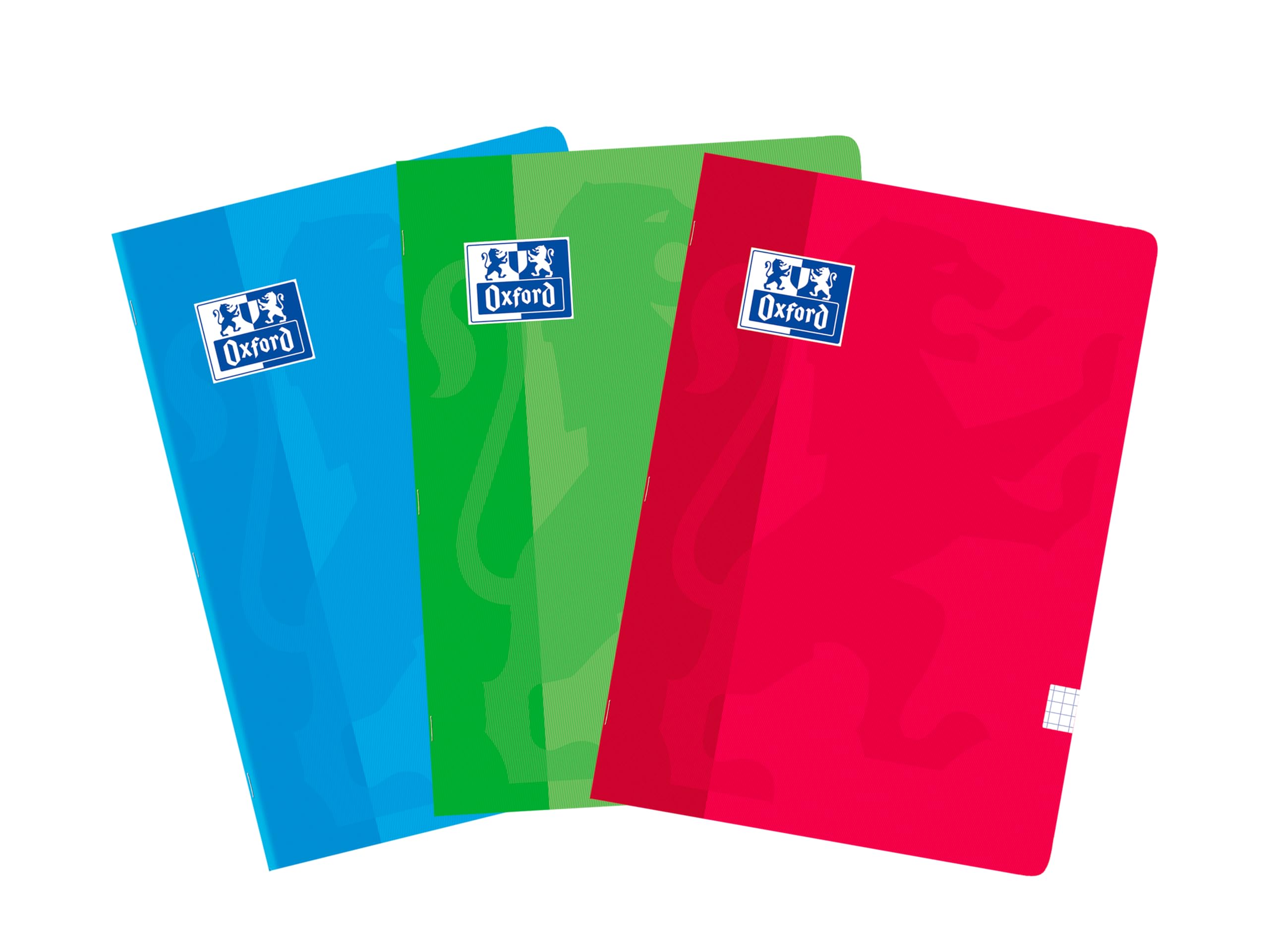 Oxford, Notebooks A4 Squared 4x4, Plastic Cover, 48 Sheets, Pack 3 Notebooks, Red, Turquoise and Green