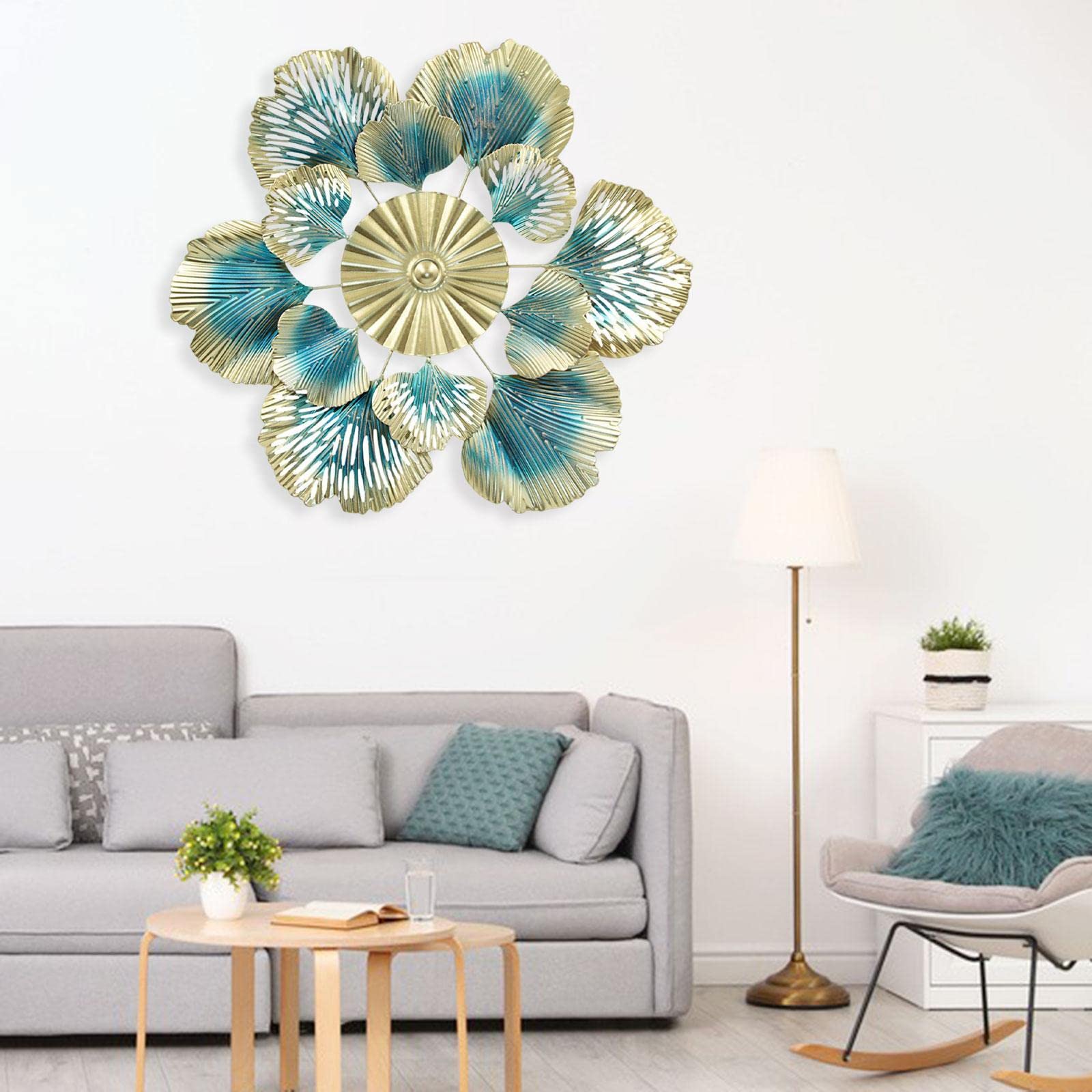 FUNTEREST Set di 3 decorazioni da parete in metallo con foglie dorate, decorazione da parete moderna per soggiorno, ufficio, camera da letto, hotel