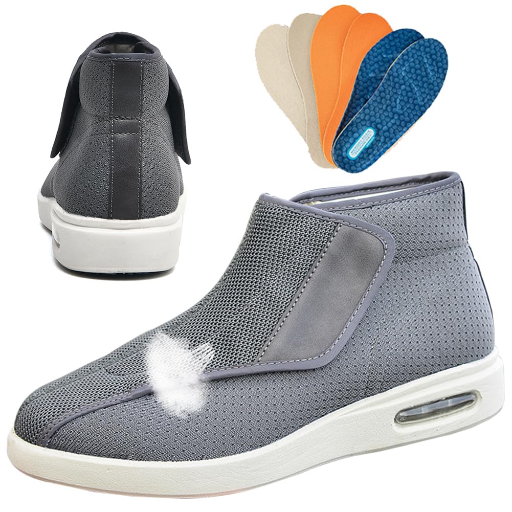 Aocase Shoes for Men with Swollen Feet Slippers Women Adjustable Men's Wide Width Shoes with Adjustable Closure Lightweight for Diabetic Edema Plantar Fasciitis Bunions Arthritis,Grey,42 EU