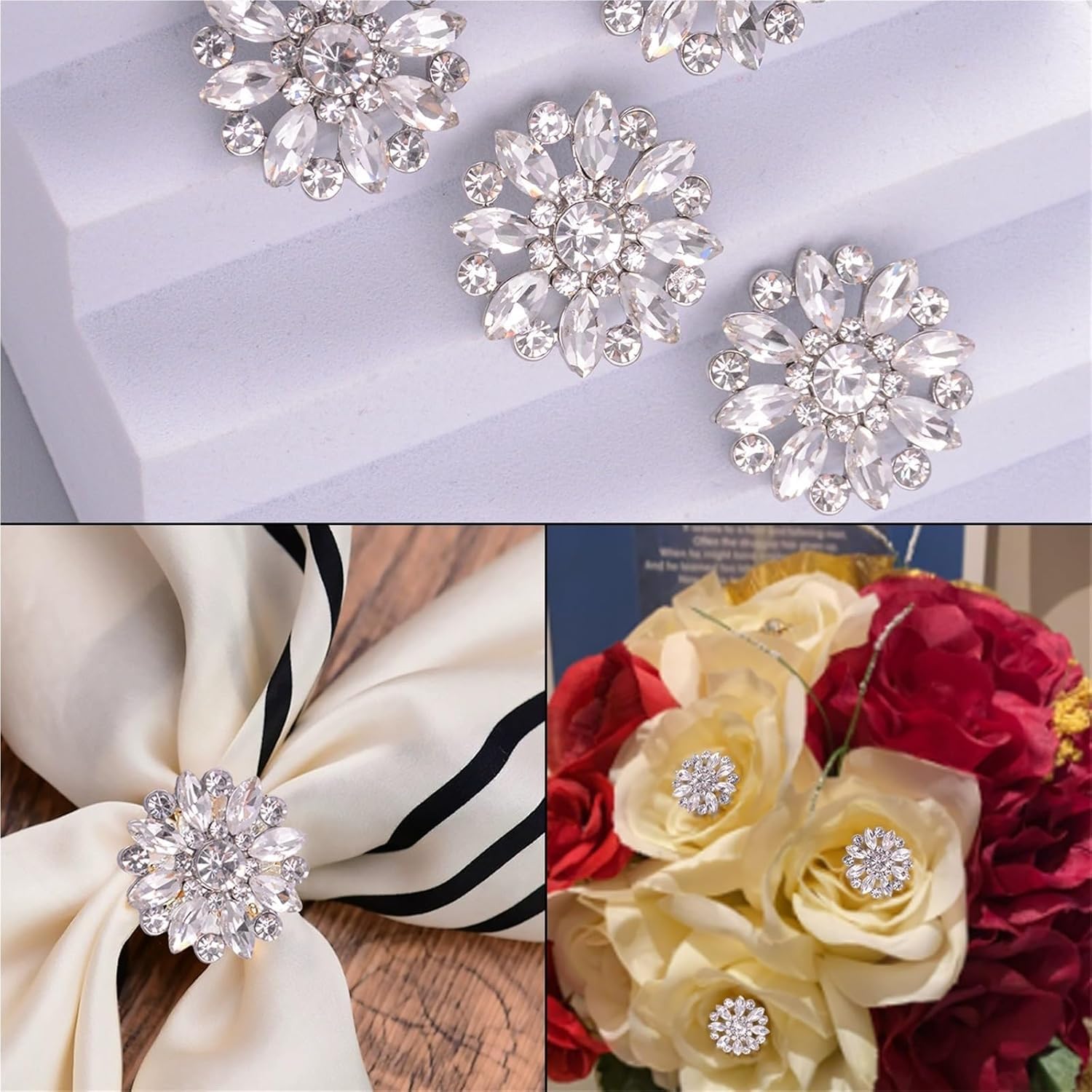 Knöpfe annähen, 8 Stück Blumen Ausgehöhlte Strass-Metallknöpfe