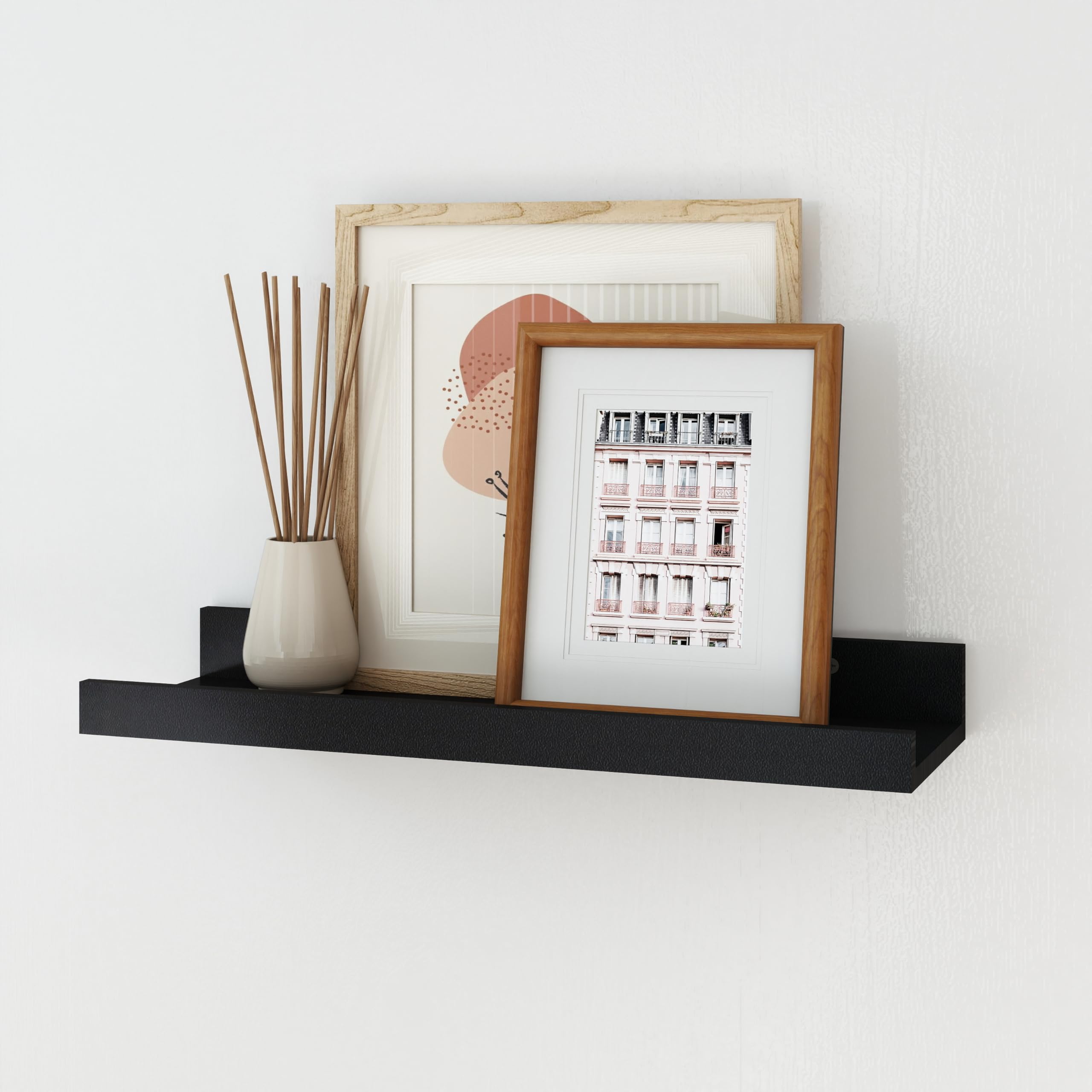 RICHER HOUSE Black Floating Shelves for Wall Set of 1, 40 CM Wood Floating Shelves Modern for Photo Ledge Display, Wall Decor, for Room Decor, Living Room, Bedroom, Bathroom, Kitchen, Laundry