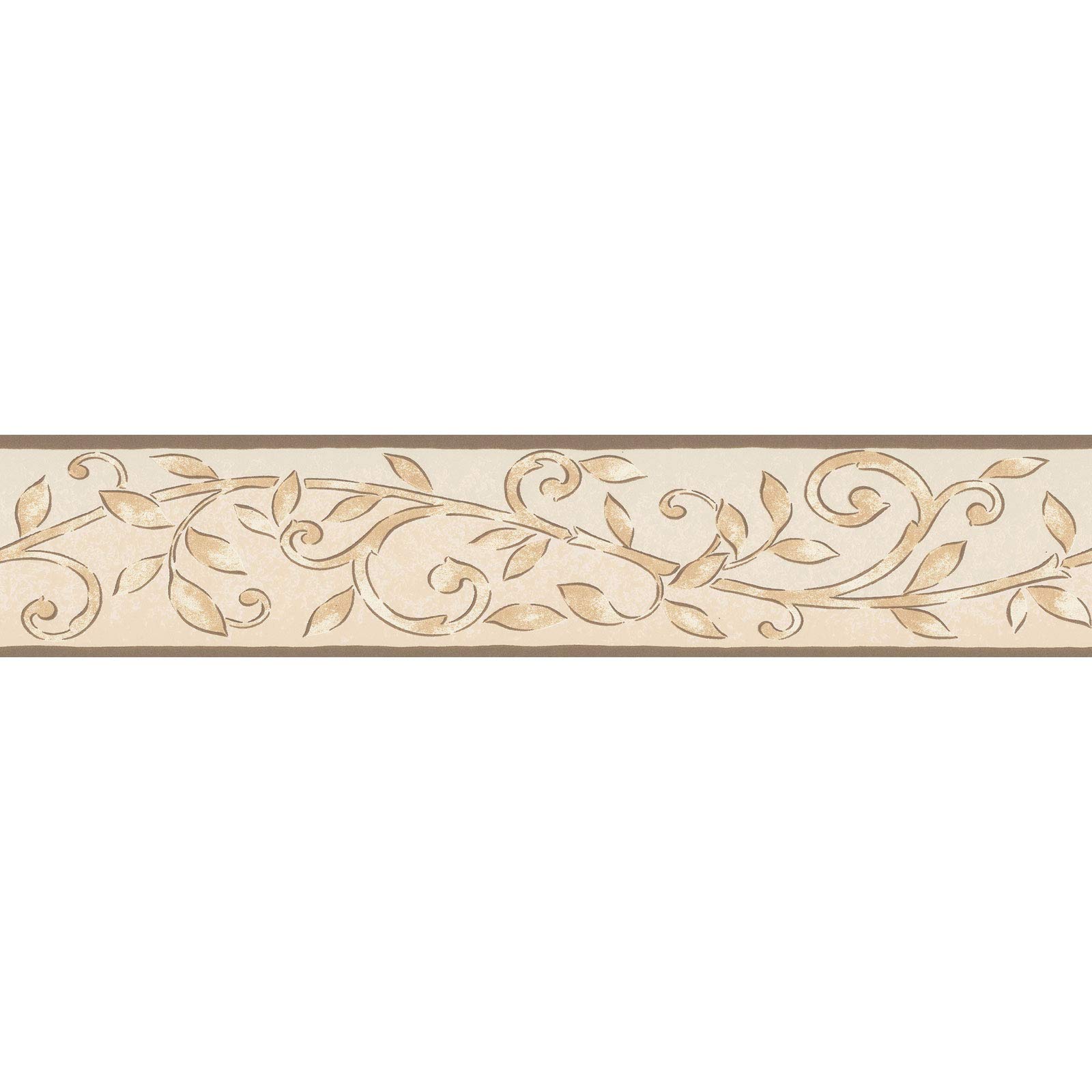 Frise papier peint marron beige crème à motif | Frise tapisserie pour entrée & couloir | Frise papier peint style méditerranéen