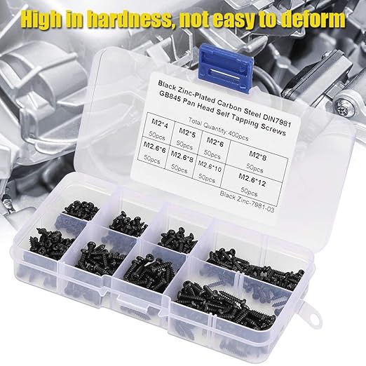 400 Tornillos Autorroscantes M2/M2.6, Cabeza Plana, Kit de Fijación miniatura 3