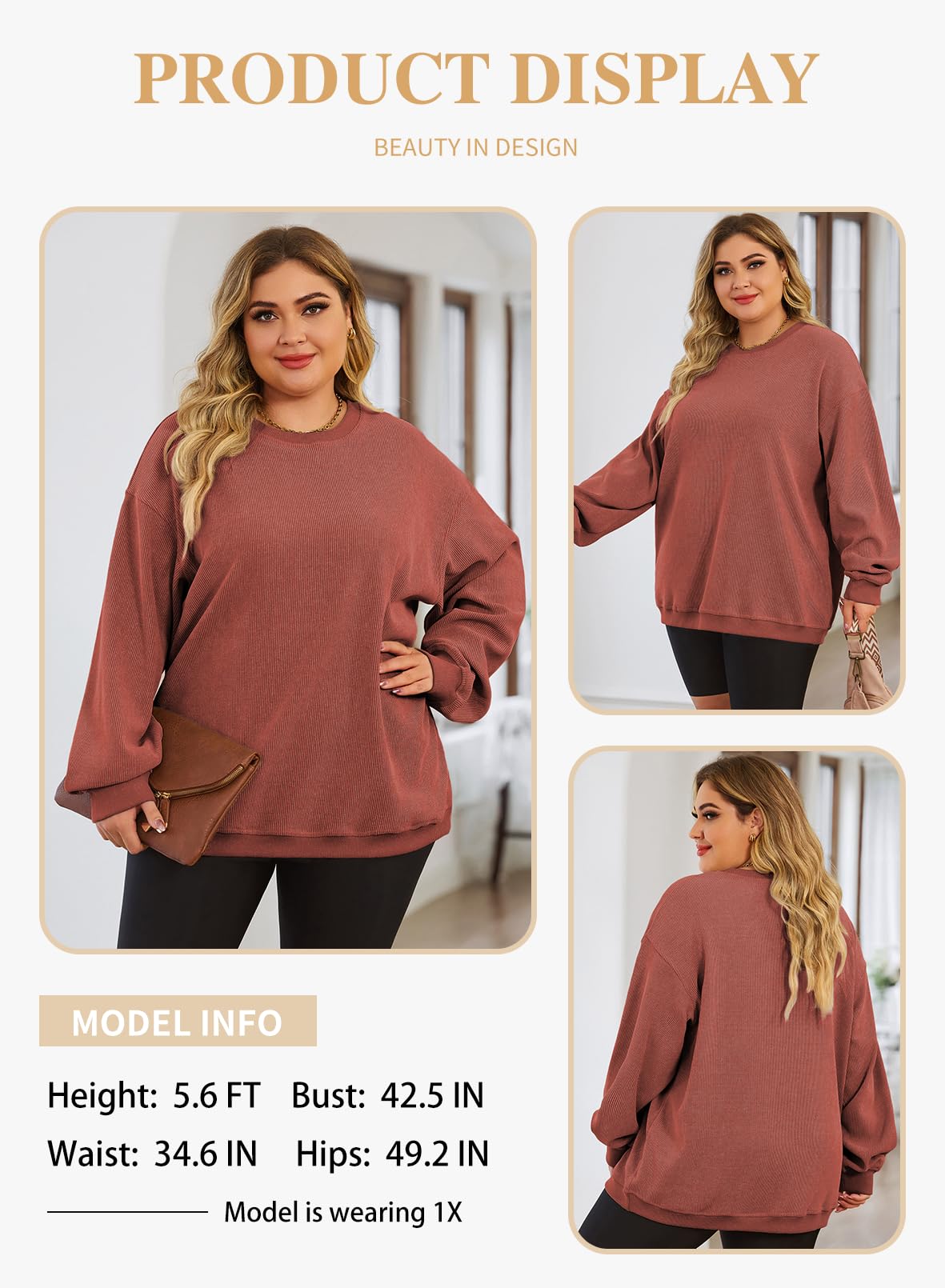 1XL Plus Size Sweatshirts Long Sleeve Crew Neck Casual Oversized Soft Pullover Tops Shirts(1X-5X)
