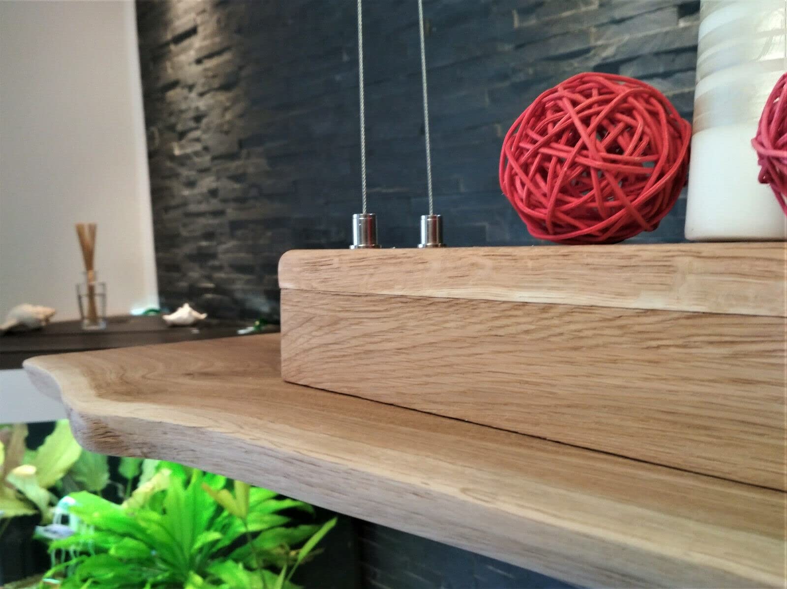 TESSA LED Esstischlampe Pendelleuchte Unikat Wildeiche Holz Hängelampe mit Baumkante Hängeleuchte Dimmbar ohne Dimmer Led Austauschbar Eiche geölt Massiv mit Baumkante (100 cm /4 Spots)